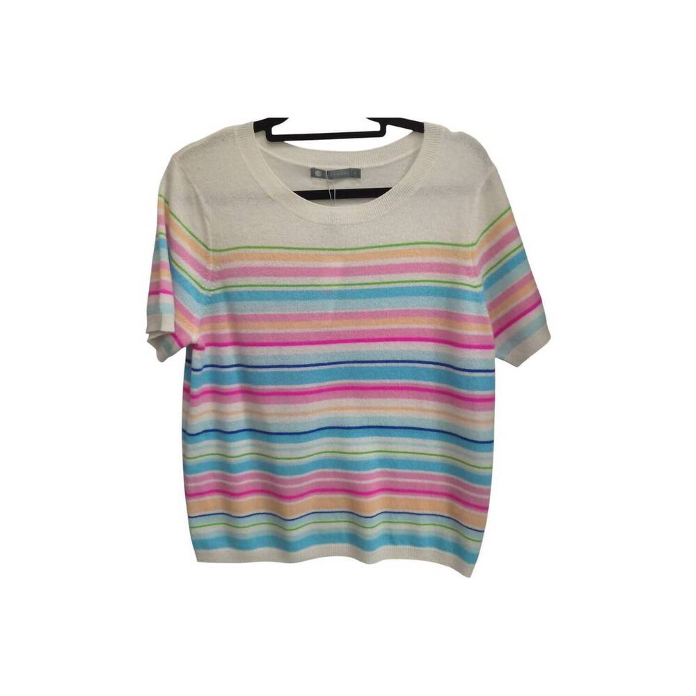 NEW INCASHMERE women's short sleeve sweater in malibu stripe